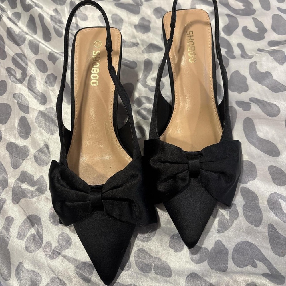 Black Bow Slingback Kitten Heels